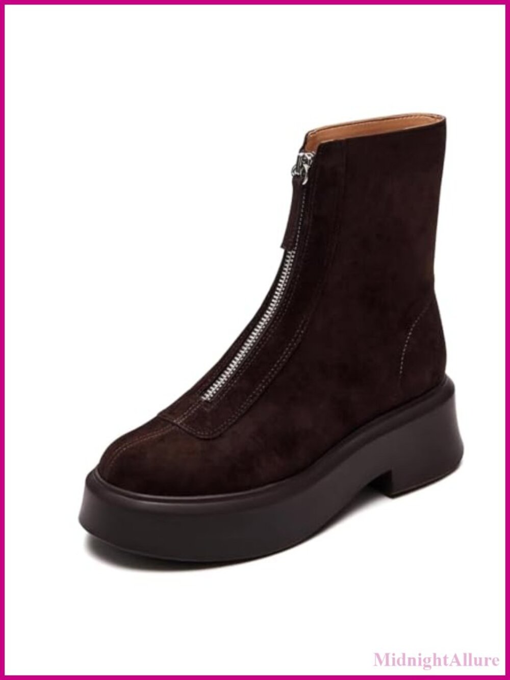 Women's Platform Ankle Boots Leather Chelsea Booties Block Heel Round Toe Zipper